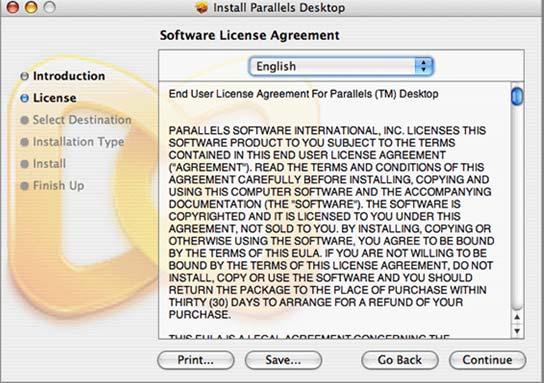 4 On the Software License Agreement screen, use