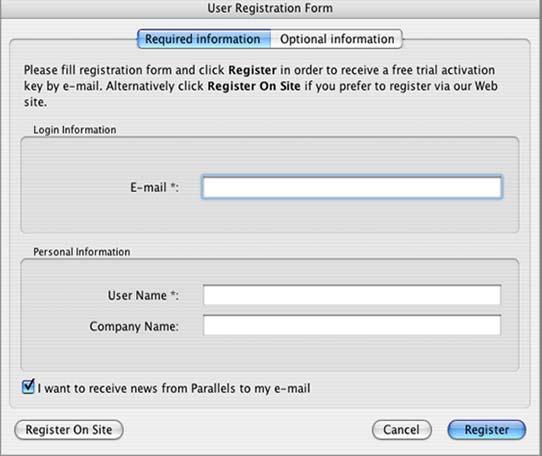 14 C HAPTER 4 Activating Parallels Desktop You need to get an activation key and activate your copy of Parallels Desktop with it to be able to run and use virtual machines.