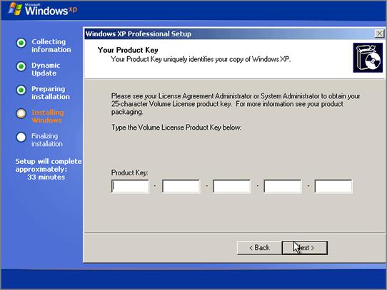 Installing Windows XP 27 The virtual machine will restart automatically. The text stage of the installation is completed.