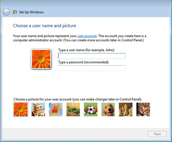 Installing Windows Vista 40 When the installation is in general performed, you have to set up your account.