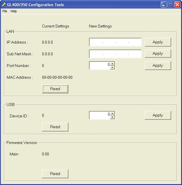 Software 4.5 Setting the IP Address and Device ID The GL450 Configuration Tools window is used to set the IP address, and Device ID. For details, see Chapter 3, "Settings and Measurement".