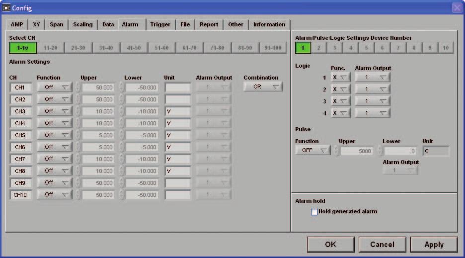 Software Alarm (1) Select CH Specify a group or groups of channels in the range [1 to 10] through [91 to 100].