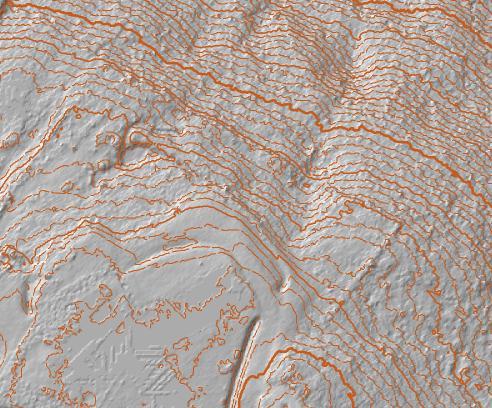 The detail is quite good, and working at this scale with the.5 meter contours may be very helpful when field checking. One other thing that is helpful is to exaggerate the hill shading.
