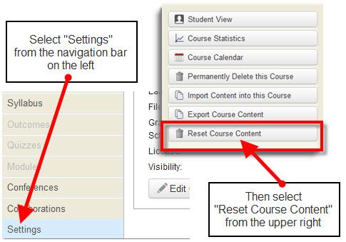 Or maybe you did not adjust your dates? What are you going to do? In Canvas, that s easy. You can reset your course and start again with the push of a button.