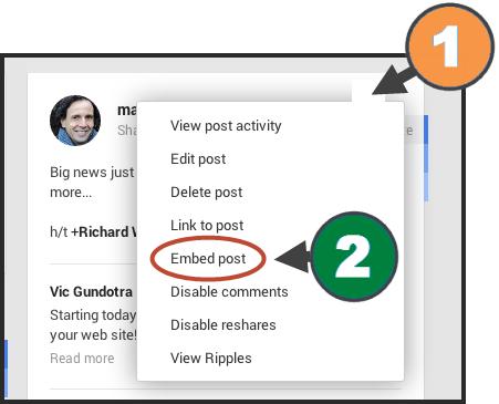 Embed Post You can embed a Google+ post straight into the