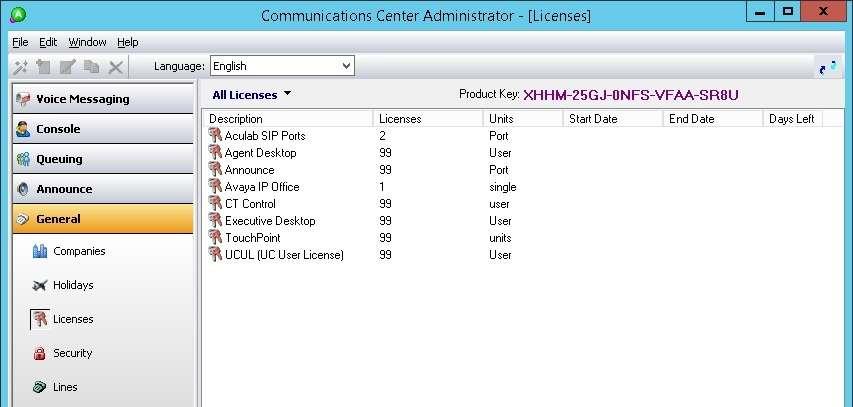 4. Verify License The Communications Center Administrator screen is displayed upon completion of the Installation Wizard.
