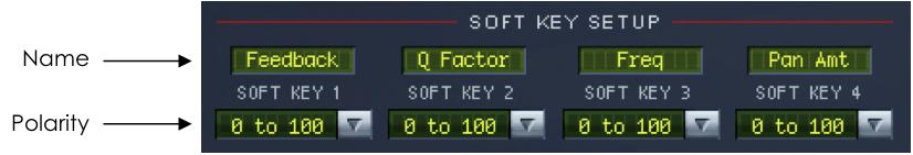 3.9.5 Max Value This is the value of the destination parameter when the source is at its maximum. 3.9.6 Soft Keys The four Soft Keys are useful when you want to create a custom parameter or just organize the most commonly-used parameters into an easy to access place.