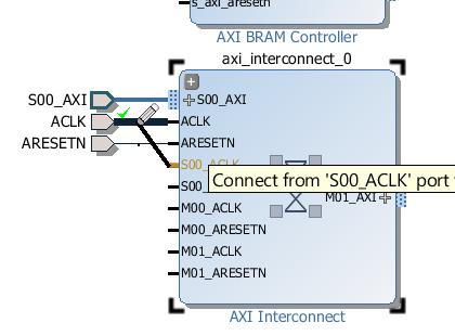 TIP: You must press and hold down the mouse button while dragging the connection from the S00_ACLK pin to the ACLK port.