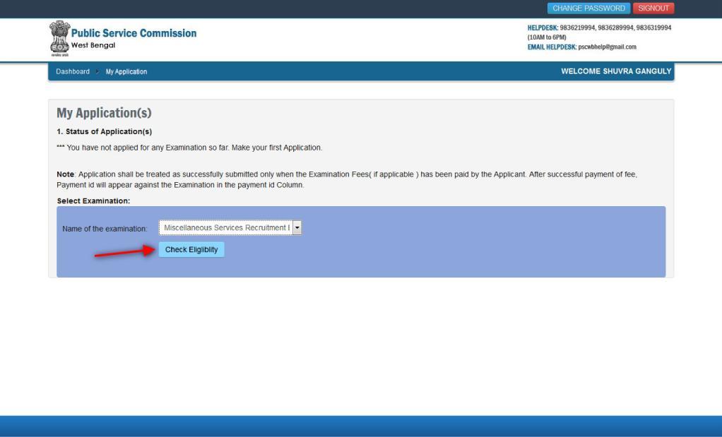 Then the applicant will be able to see following page with the title "My Applications(s)".