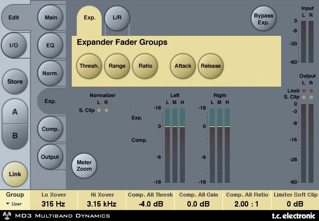 Expander Pressing Threshold, Range, Ratio, Attack and Release keys will immediately assign Lo, Mid, Hi and Master values for these parameters to Faders 1-4.