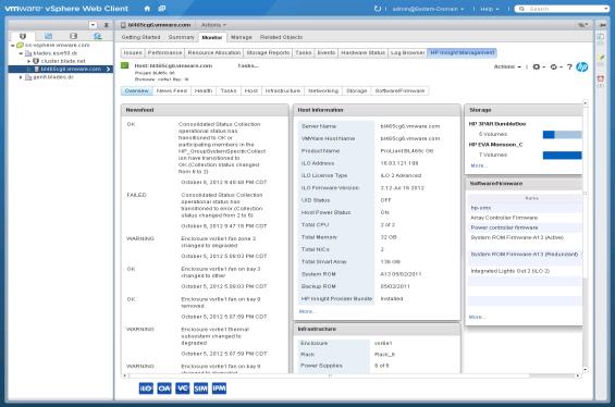 Single pane of glass with VMware vcenter From the VMware vsphere client, access HP s deep management ecosystem With