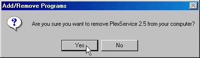 Select the PlexService and click the Change/Remove button to uninstall it.