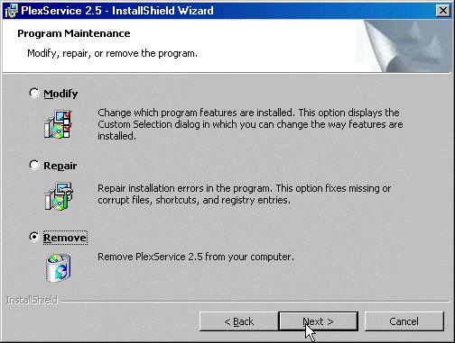 Select the Remove option in the Program Maintenance window.