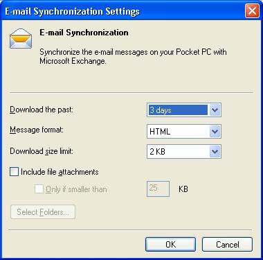 6.13.3 Changing Synchronization Settings Chapter 6: Programs Changing Synchronization Settings In ActiveSync on your PC, double-tap the E-mail item in