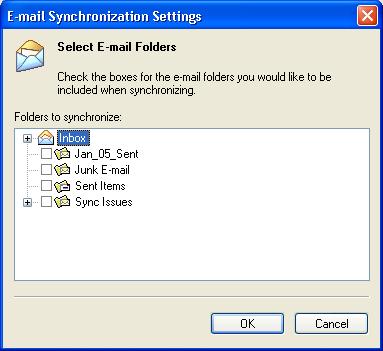 Add a checkmark next to the folders in this screen that you want to synchronize with your ikôn PDA, and tap on OK.