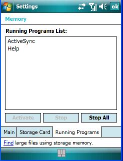 Running Programs 5.23.3 Running Programs Running Programs behaves like the task manager found on your desktop PC, allowing you to activate or stop any running programs. Highlight an application(s).