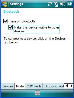 5.32.2 Bluetooth Mode Chapter 5: Settings Bluetooth Mode Tap Start>Settings. Tap on the Connections tab>bluetooth icon and then tap on the Mode tab.