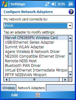 5.34.2 Setting Up A Network Card Chapter 5: Settings Setting Up A Network Card Network (802.11) cards are used to connect to a network so that you can browse the Internet, download e-mail and so on.