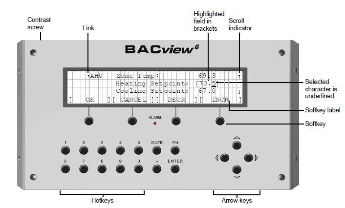 The BACview Interface The BACview module (as shown in figure 1) is a combination keypad/display unit that attaches to a control module to let you view and change property values and the controller s