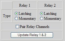 Next, define the behavior for each of eight relay outputs. Each relay may be set for momentary or latching output.