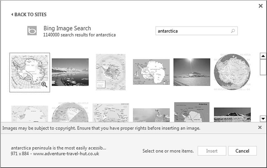 Lesson 2 Working with Illustrations If there is more than one image on the search results page that you would like to insert into the document, click the first image, hold down the key and click on