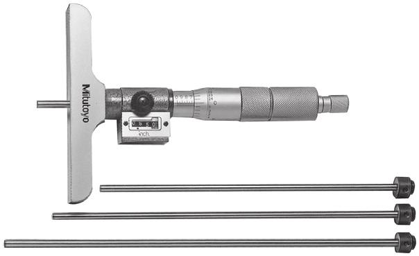 MIT SERIES 129: INTERCHANGEABLE ROD TYPE The extra rigid MITUTOYO Depth Micrometer is one of the basic measuring tools selected by machinists. The width of the base,.