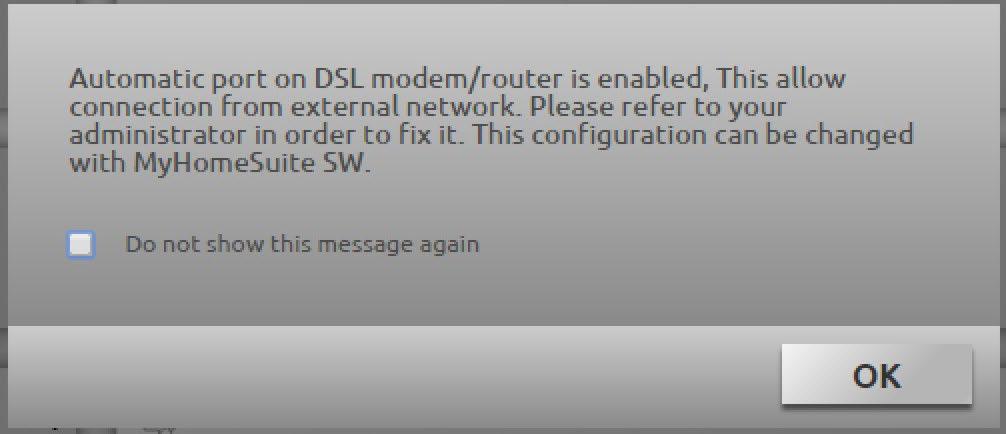 UPnP IGD If your installer has enabled the UPnP IGD function for the automatic configuration of the router ports for remote access to the web pages via software, on first access a alerting message