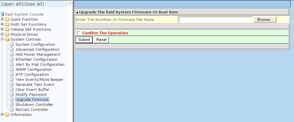 Upgrading Firmware Through Web Browser Get the new version of firmware for your RAID subsystem controller.