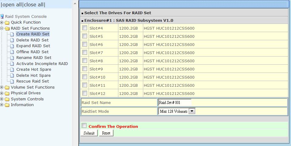 Select the Raid Set Function to manually configure the Raid Set for the first time or to delete existing Raid Set and reconfigure a Raid Set. 5.2.