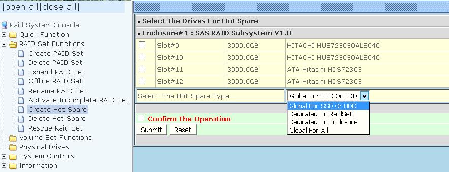 5.2.7 Create Hot Spare The Create Hot Spare option gives you the ability to define a global hot spare.