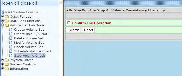 5.3.7 Stop Volume Check Use this option to