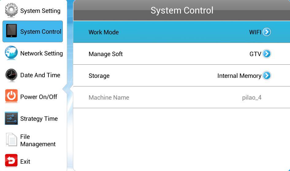 4.2 System Control Navigate to System Control on the main menu and press on the remote to navigate to a submenu, and press on the