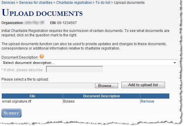 I. Upload Documents a. Click the Upload Documents link in the MENU list. b.