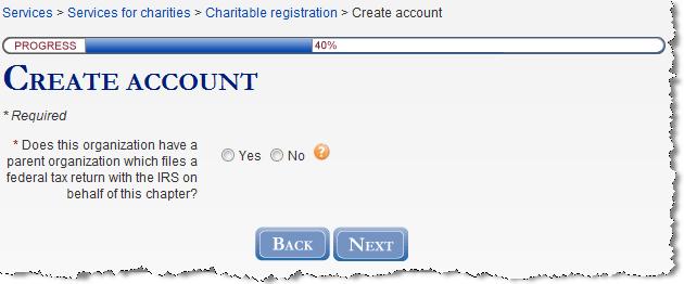 Choose Yes or No option button to answer if the organization has a parent organization which files a federal tax