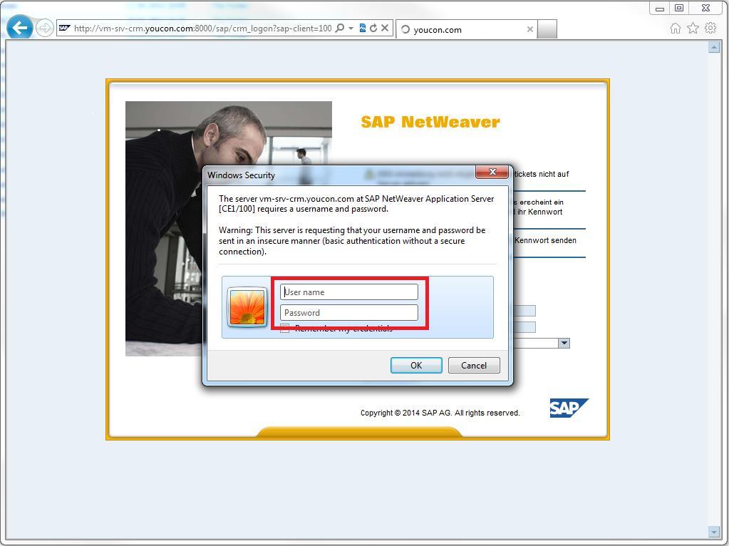A window will pop up, enter valid SAP-CRM credentials.