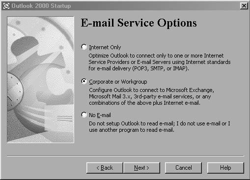 A dialog box for setting up Microsoft Outlook appears. This is the wizard for creating a profile.