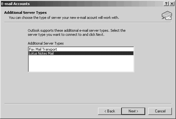 Setting the E-mail/FTP Service 6 If you select Additional Server Types, you will see the following