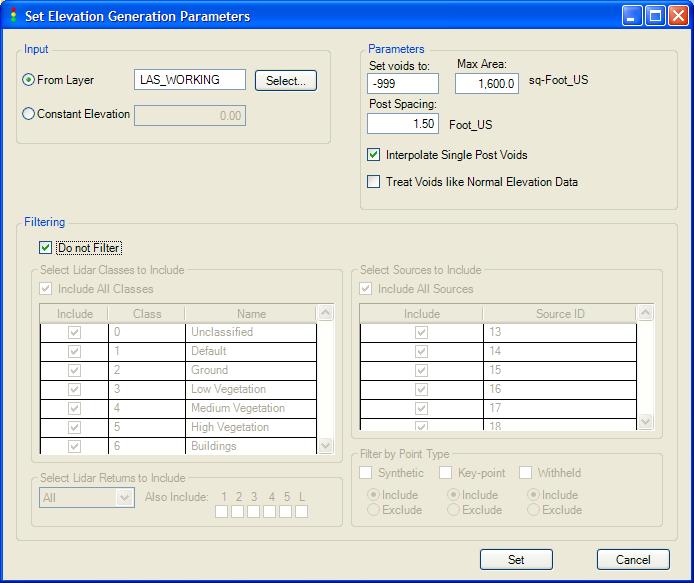 Figure 4-3 The Set Elevation Generation Parameters dialog Set the layer that is providing the source of elevation data.