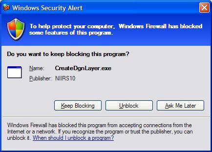 Figure 2-3 Windows Security Alert After selecting DGN Files from the Products top-level menu, you will be presented with the