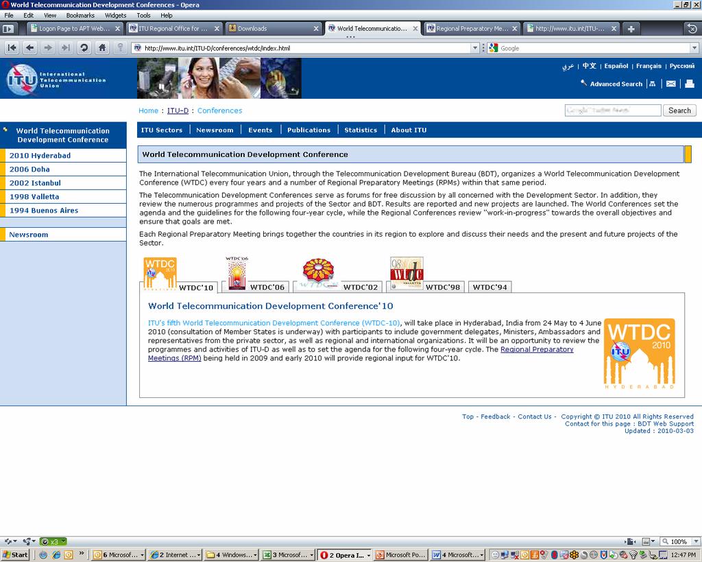 ITU web for WTDC, 2010 Change http://www.