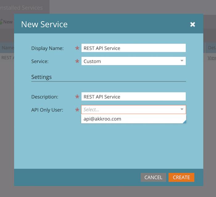 From the Installed Services tab, select New > New Service. Complete the form as shown in this image.