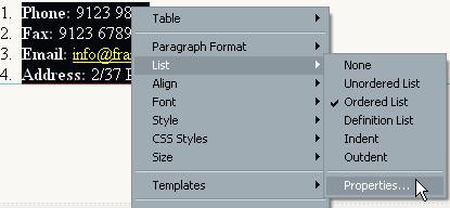 15) In the Properties panel, click on the Ordered List icon.
