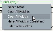When you created the table, the table width may have been set to 100%.