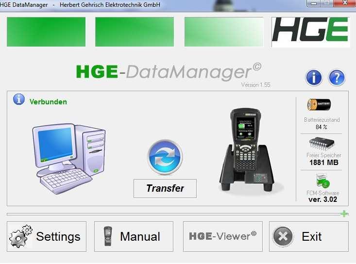 Type: HGE-WD Page 3 HGE-DataManager The software HGE-DataManager belonging to the wheel distance measurement device offers a quick and easy data transmission from the handheld PSION WORKABOUT to the