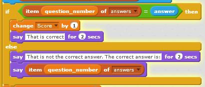 Test 3 appears to work correctly. It displays the correct score and gives the answer when the incorrect answer is given.