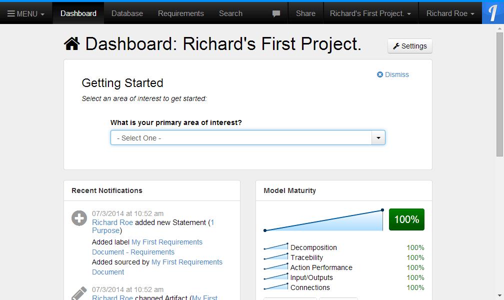 Views Dashboard This view, as shown below, serves as your project s home page.