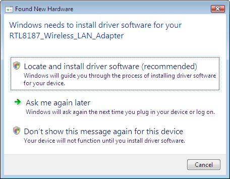 Appendix Windows Vista Driver Installation 1.
