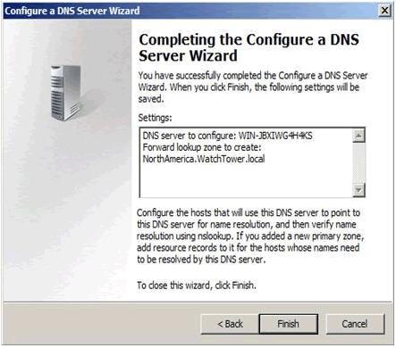 Figure L Finish Managing DNS records You have now installed and configured your first DNS server, and you're ready to add records to the zone(s) you created.