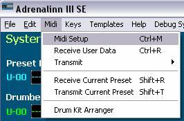 MIDI SETUP Because of the design nature of Adrenalinn III and it's Midi Implementation, the editor requires Adrenalinn to be connected by both: Midi In and Midi out connections to your