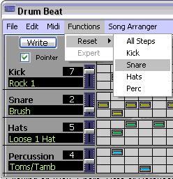 percussion. Placing of drum notes is done by clicking your mouse on the desired grid square. The grid squares correspond to 1/16 of a full measure. There are two bars.